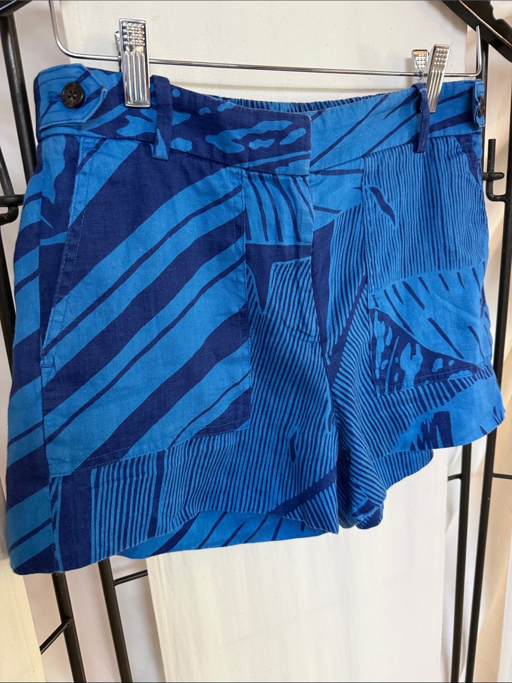 J. Crew Blue Patterned linen  Shorts